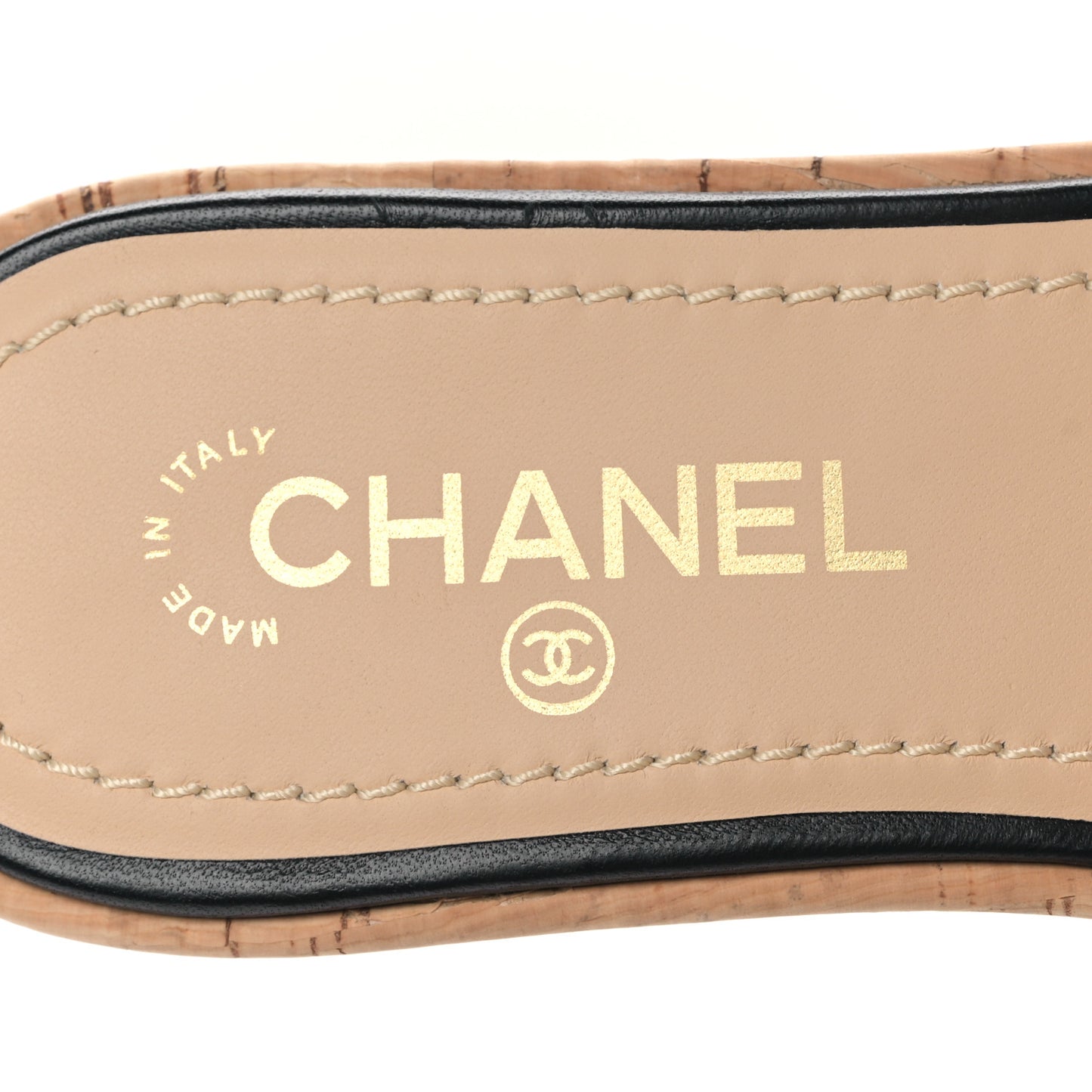 Calfskin Cork Logo Mule Sandal 38 Beige Black