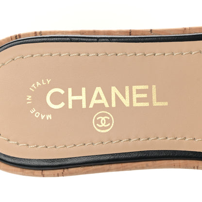 Chanel Calfskin Cork Logo Mule Sandal 38 Beige Black 7 of 8