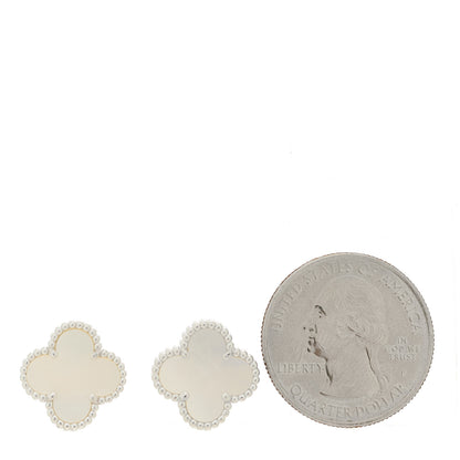 Van Cleef & Arpels 18K White Gold Mother of Pearl Vintage Alhambra Earrings 2 of 4