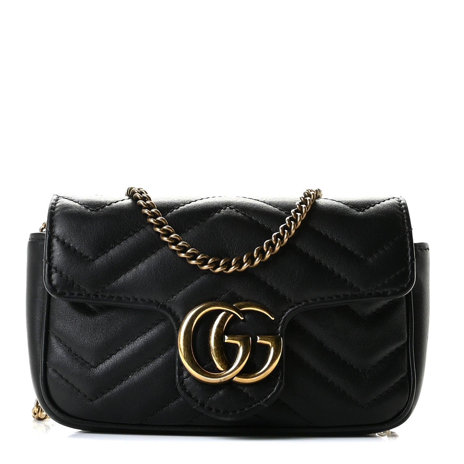 Gucci Calfskin Matelasse Super Mini GG Marmont Shoulder Bag Black 1 of 11