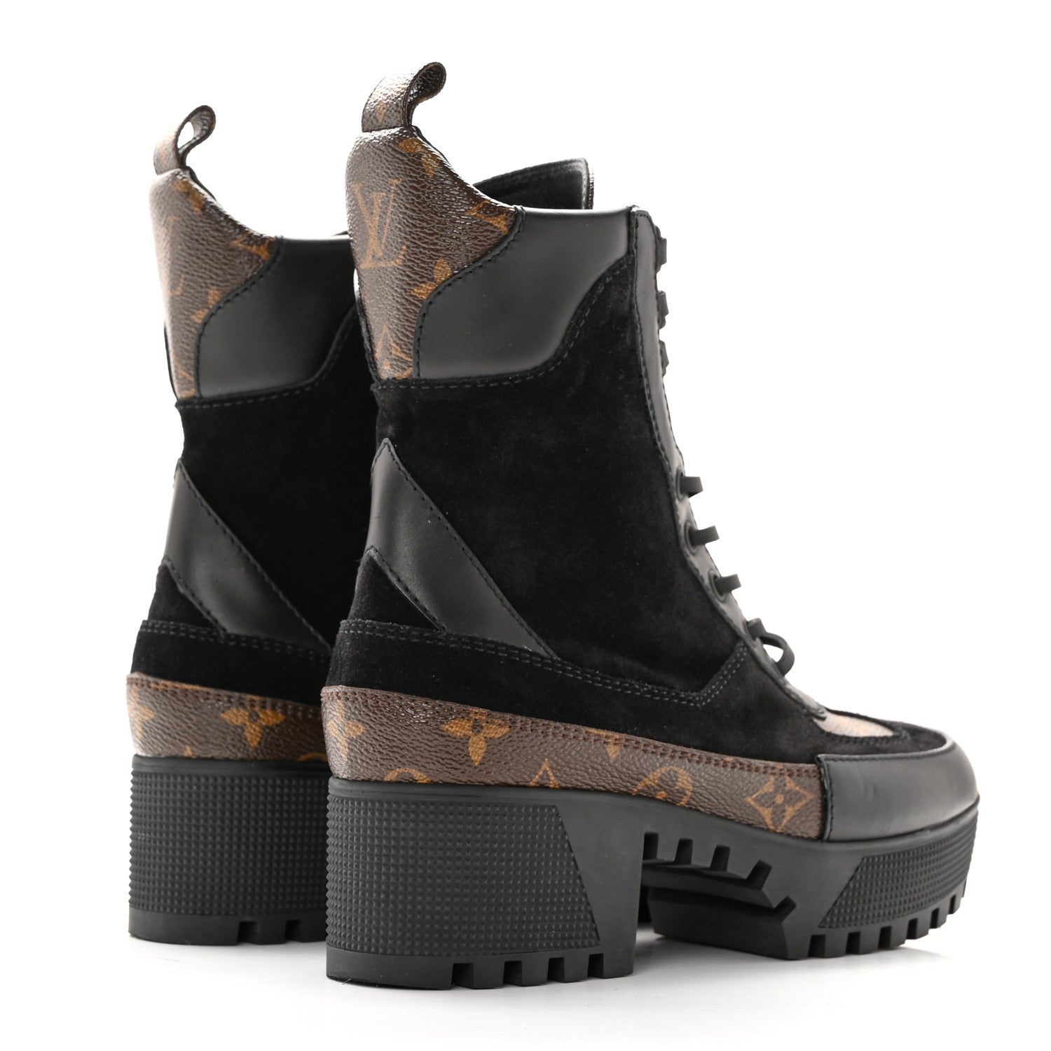 Louis Vuitton Suede Calfskin Monogram Laureate Platform Desert Boots 36 Black 4 of 15