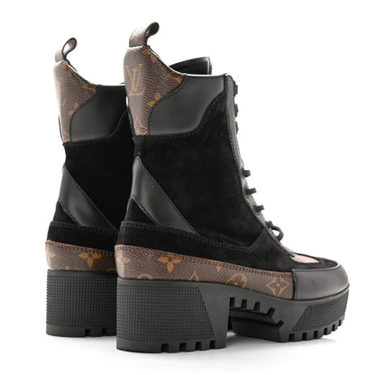Louis Vuitton Suede Calfskin Monogram Laureate Platform Desert Boots 36 Black 4 of 15