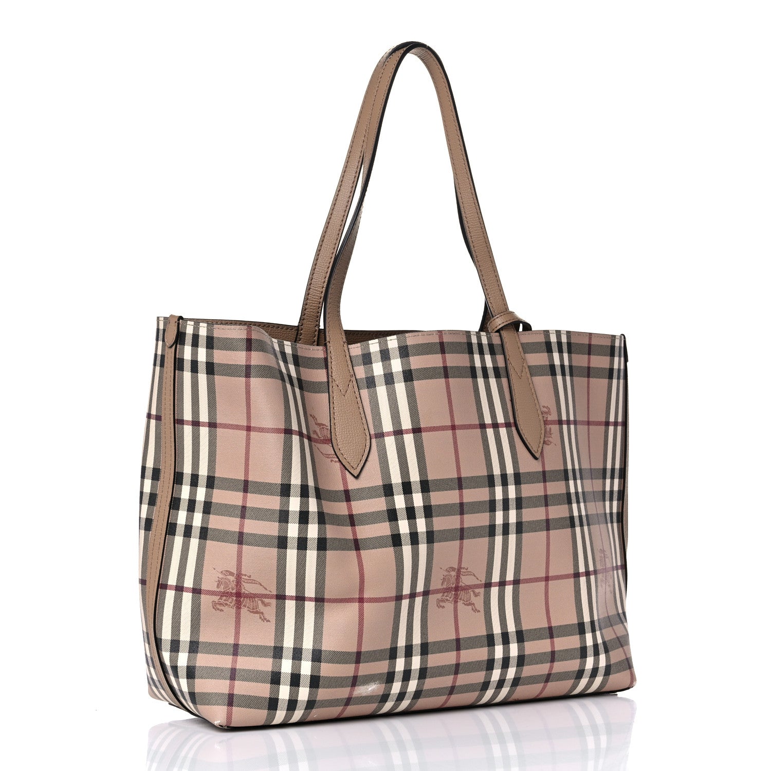 Burberry Grainy Calfskin Haymarket Check Medium Reversible Tote Camel 12 of 21