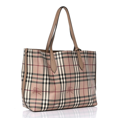 Burberry Grainy Calfskin Haymarket Check Medium Reversible Tote Camel 12 of 21