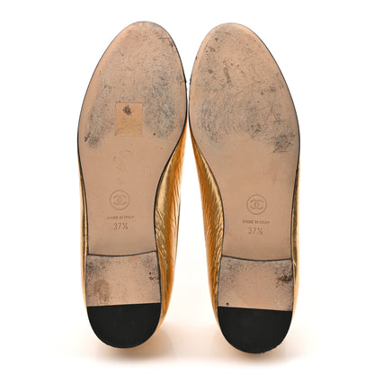 Chanel Metallic Calfskin Grosgrain Cap Toe CC Ballerina Flats 37.5 Gold 6 of 11