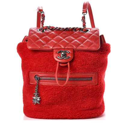 Chanel Glazed Calfskin Shearling Quilted Small Mountain Backpack Red 1 of 10