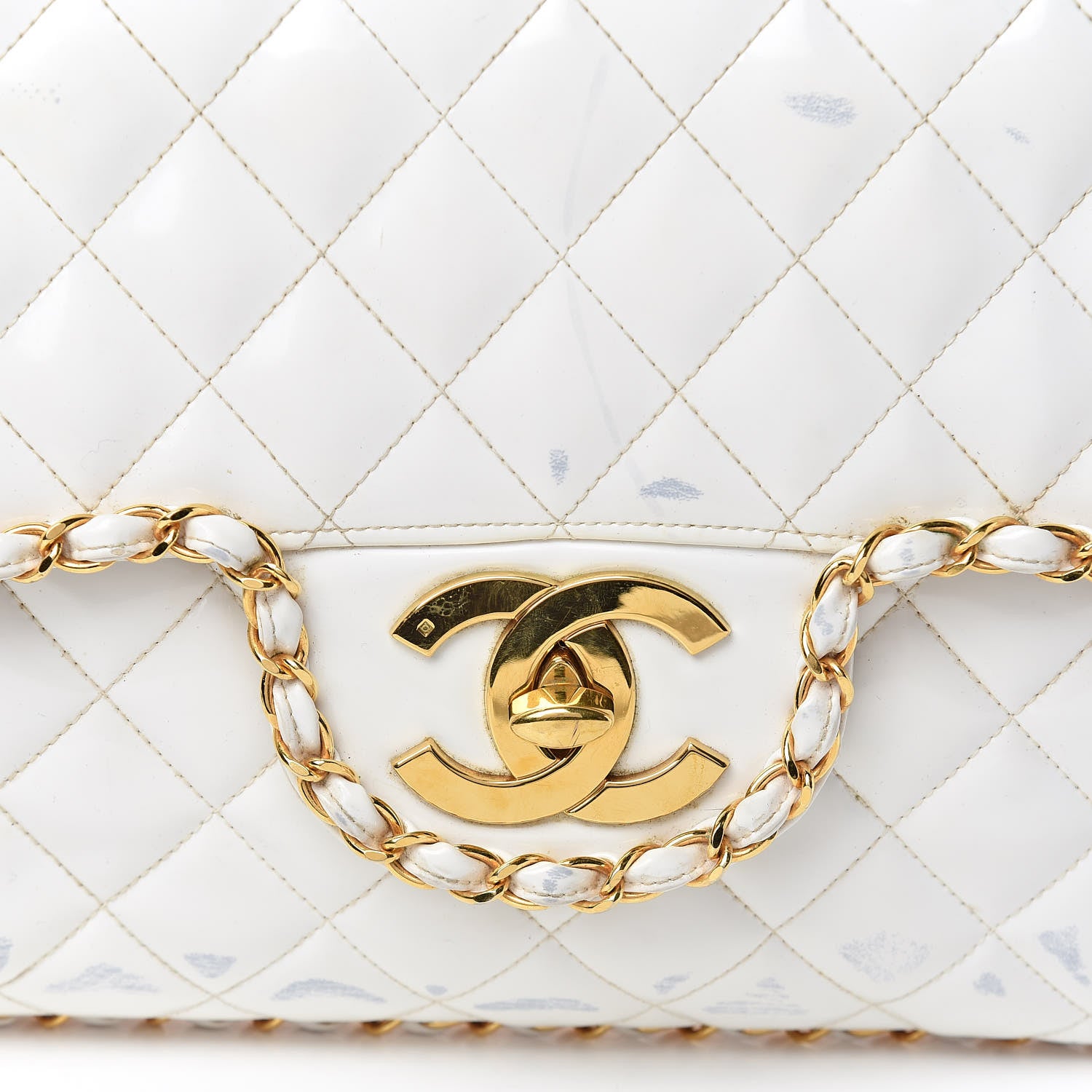 Chanel Patent Quilted Jumbo XL Chain Around Flap White 10 of 20