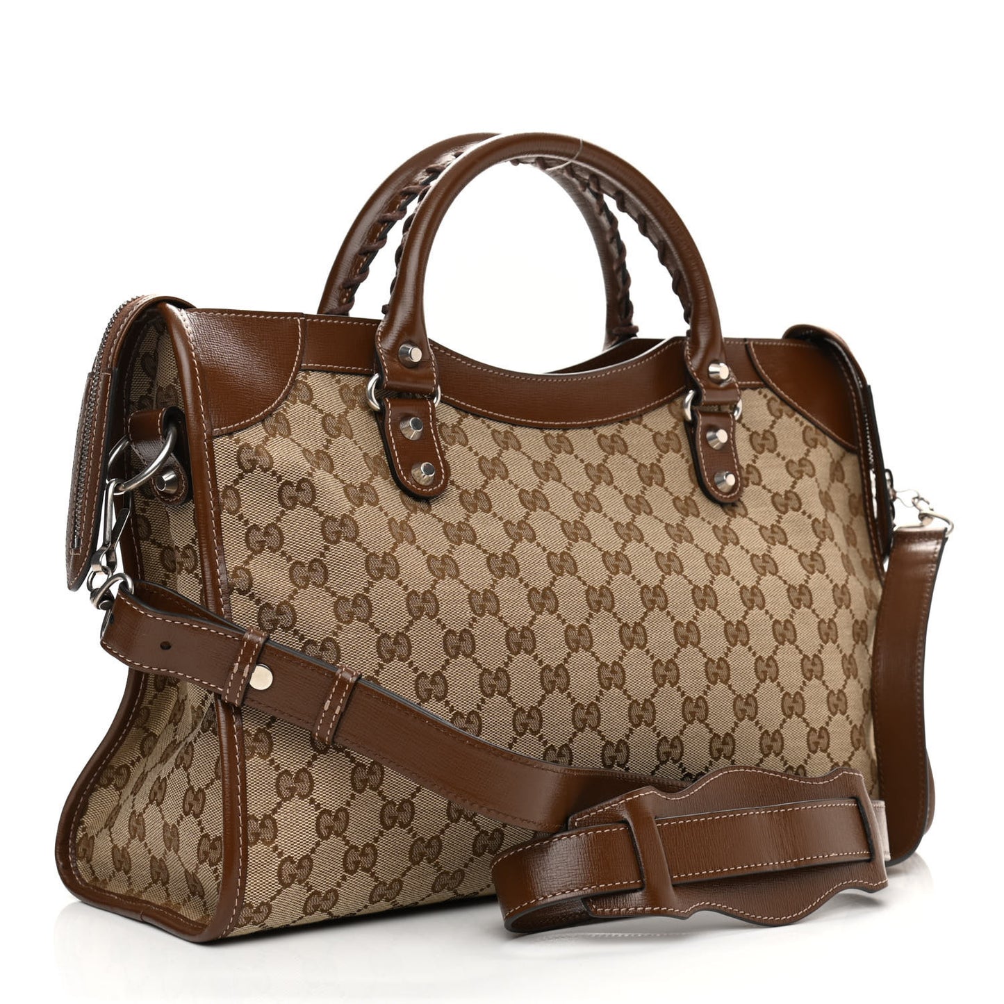 X GUCCI GG Monogram Azalea Calfskin Neo Classic Silver Hardware Medium City Beige Ebony Brown Sugar