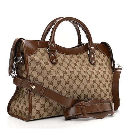 Balenciaga X GUCCI GG Monogram Azalea Calfskin Neo Classic Silver Hardware Medium City Beige Ebony Brown Sugar 3 of 9