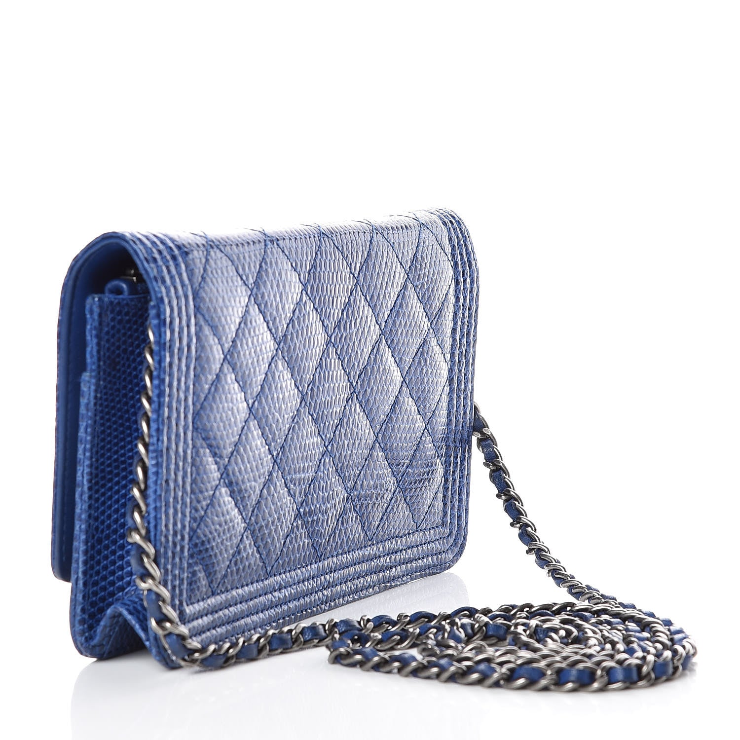 Chanel Lizard Boy Wallet on Chain WOC Blue 3 of 15
