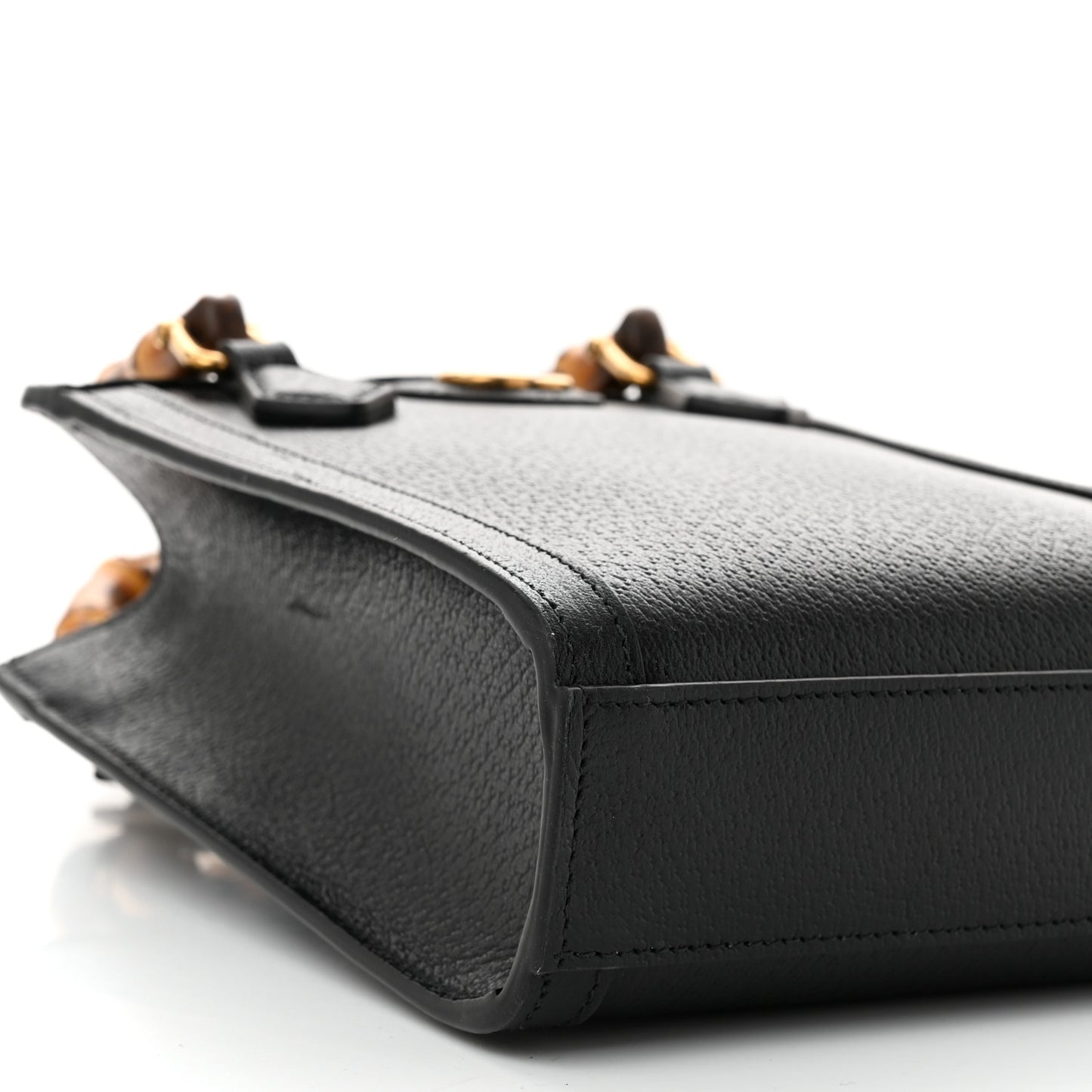 Textured Dollar Calfskin Mini Diana Tote Bag Black Dusty Grey