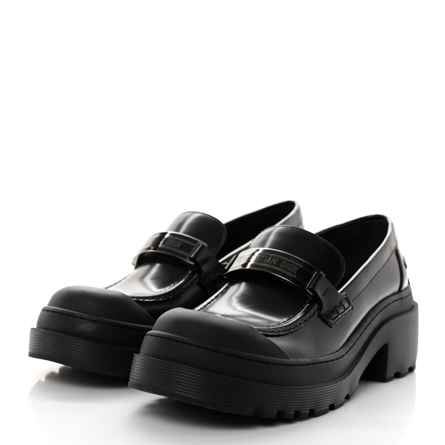 Brushed Calfskin Dior Code Lug Sole 15mm Loafers 38 Black
