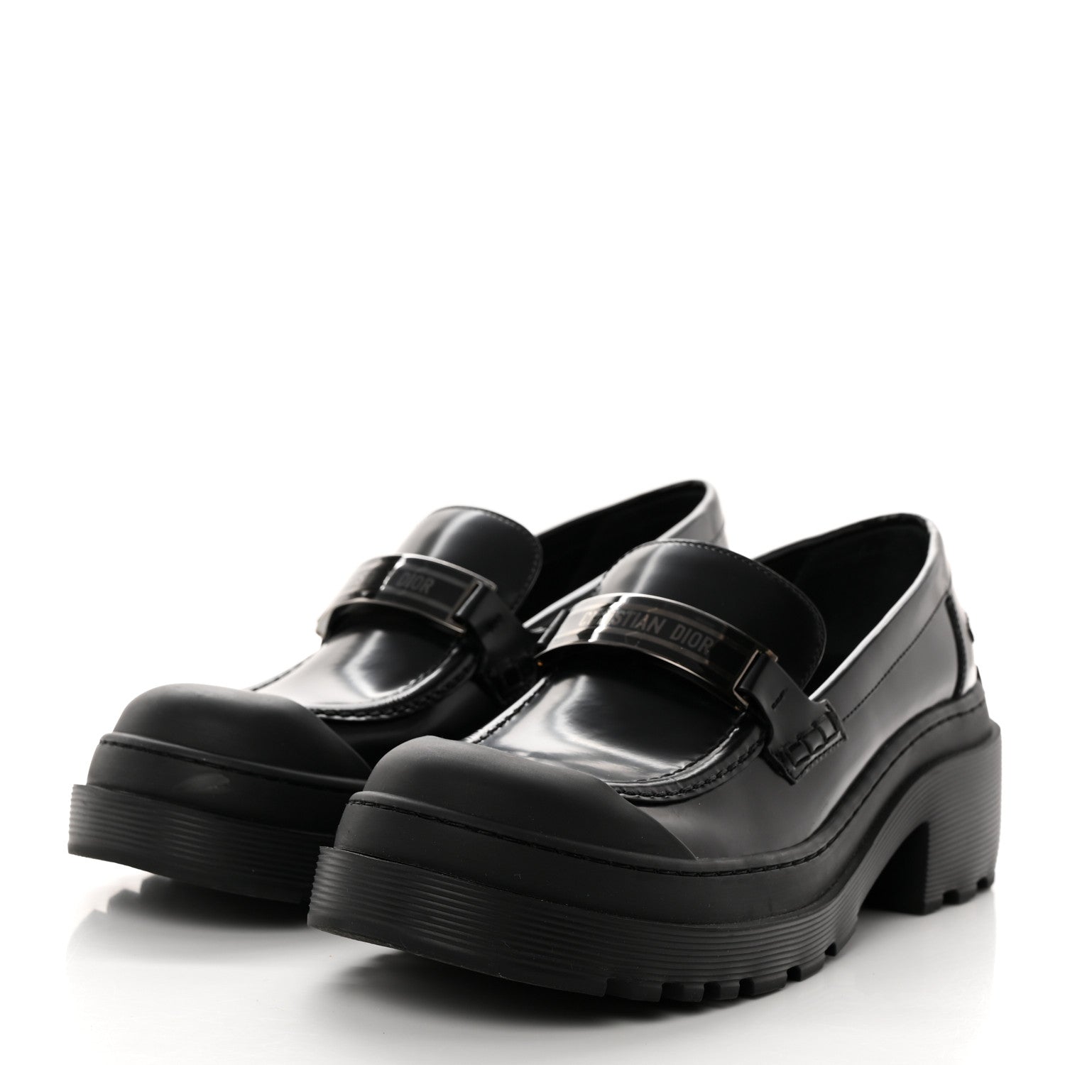 Christian Dior Brushed Calfskin Dior Code Lug Sole 15mm Loafers 38 Black 3 of 9