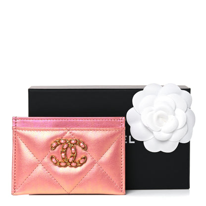 Chanel Iridescent Calfskin Quilted Chanel 19 Card Holder Pink 8 of 8