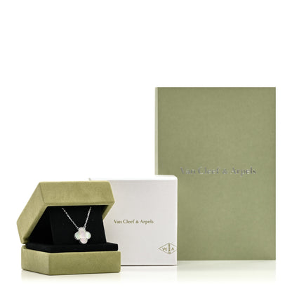 Van Cleef & Arpels 18K White Gold Mother of Pearl Vintage Alhambra Pendant Necklace 6 of 6