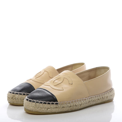 Chanel Lambskin CC Espadrilles 38 Beige Black 3 of 12