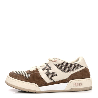 Fendi Calfskin Suede Houndstooth Fendi Match Low Top Sneakers 37 Cream Brown 1 of 11