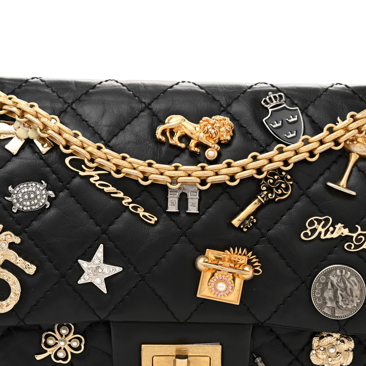 Chanel Aged Calfskin Lucky Charms 2.55 Reissue 225 Flap Black 8 of 10