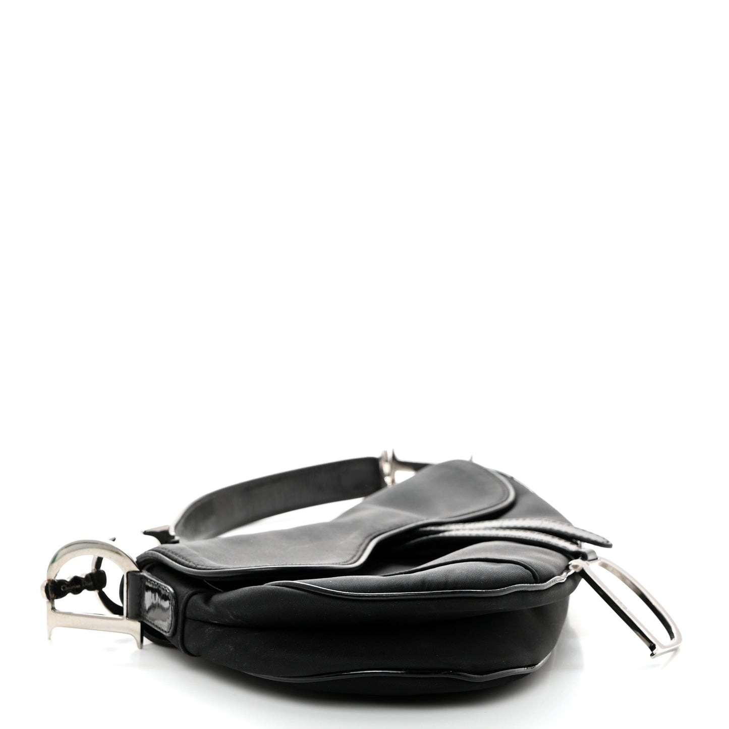 Canvas Patent Calfskin Saddle Bag Black