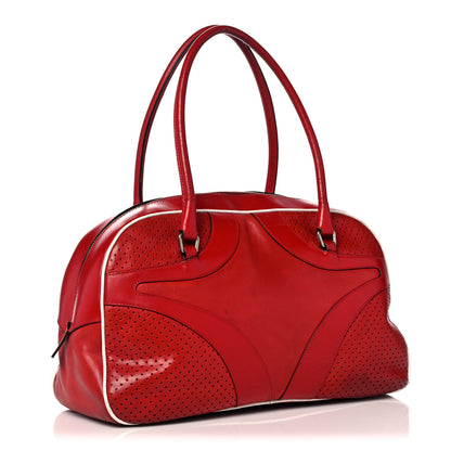 Prada Vitello Drive Perforated Bowling Bag Fuoco 3 of 34