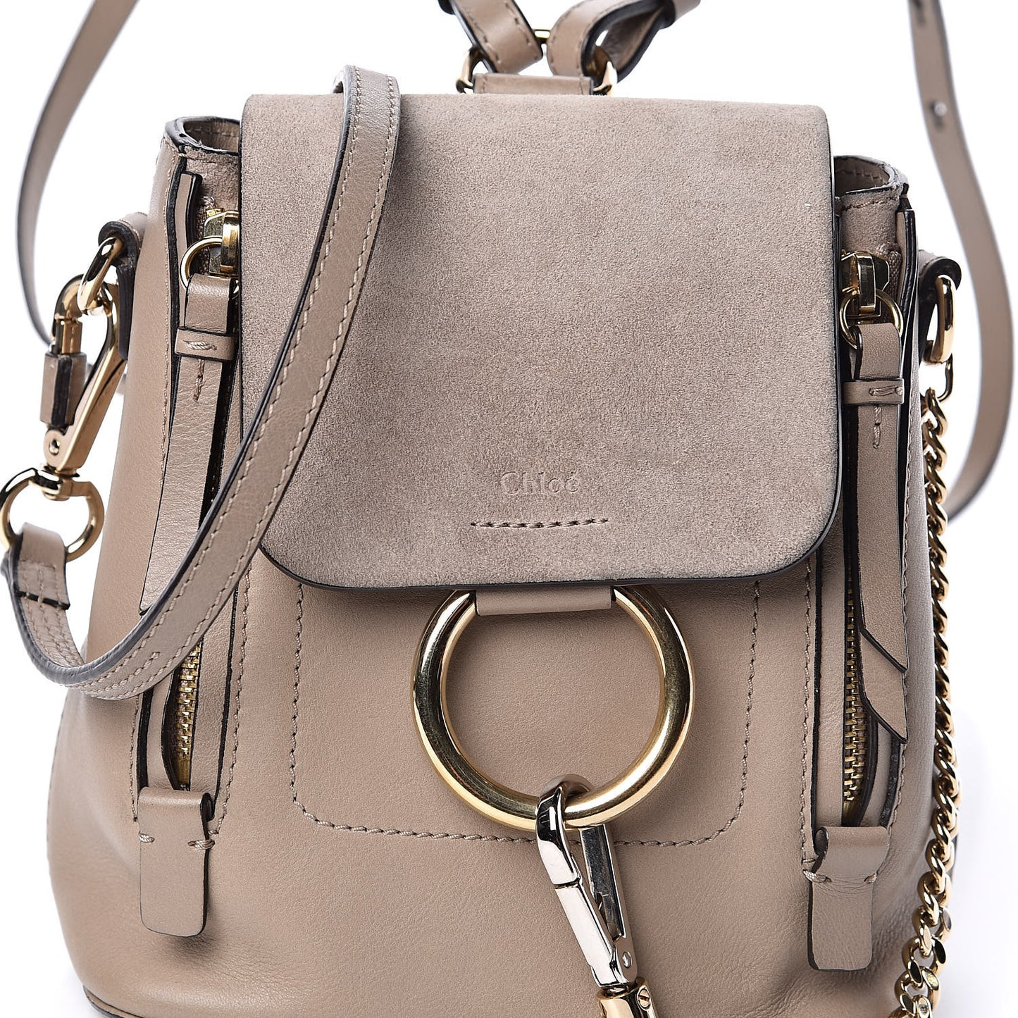 Suede Calfskin Mini Faye Backpack Motty Grey
