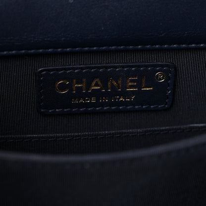 Chanel Metallic Lambskin Striped North South Boy Flap Navy Gold 5 of 8