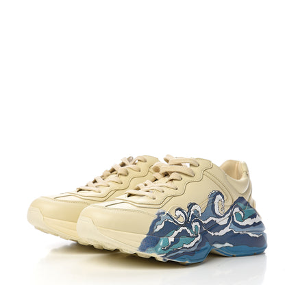 Gucci Calfskin Wave Printed Womens Rhyton Sneakers 38 Mystic Ivory 3 of 9