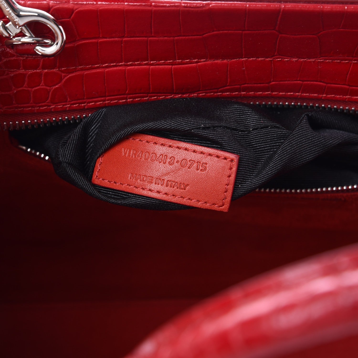 Saint Laurent Calfskin Crocodile Embossed Small Cabas Rive Gauche Red 8 of 14