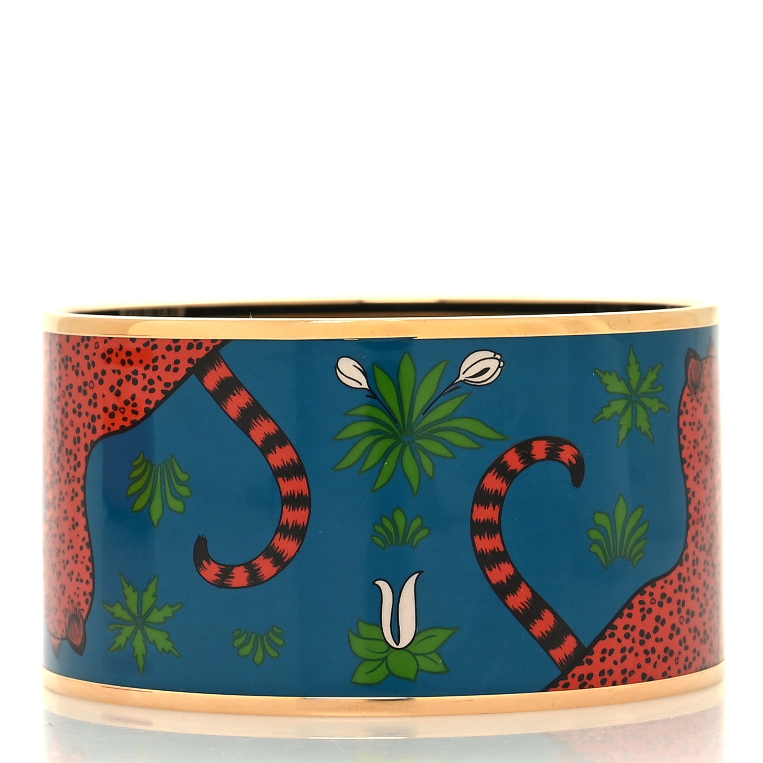 Hermes Enamel Printed Les Leopards Extra Wide Bracelet 62 Folk 3 of 6