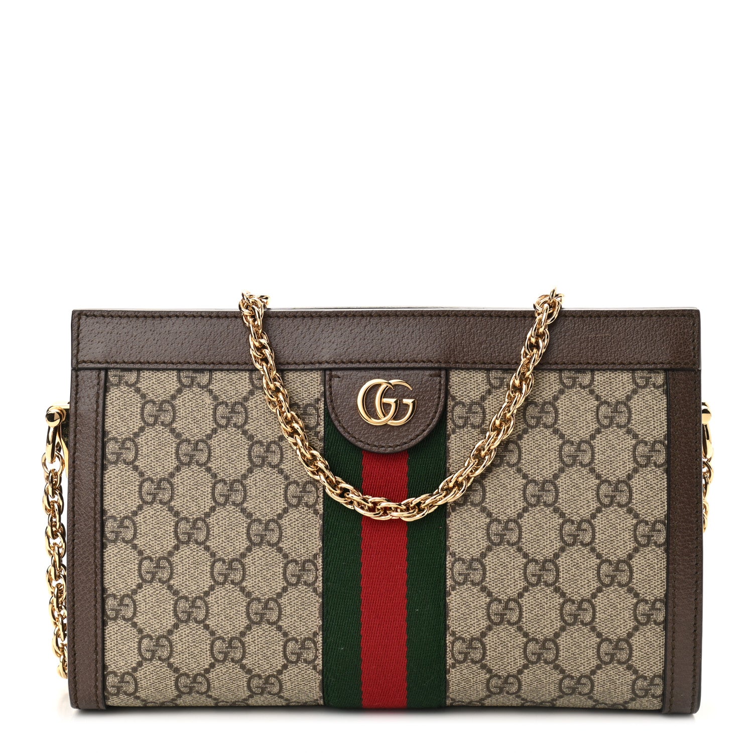 Gucci GG Supreme Monogram Web Small Ophidia Chain Shoulder Bag Brown 1 of 10