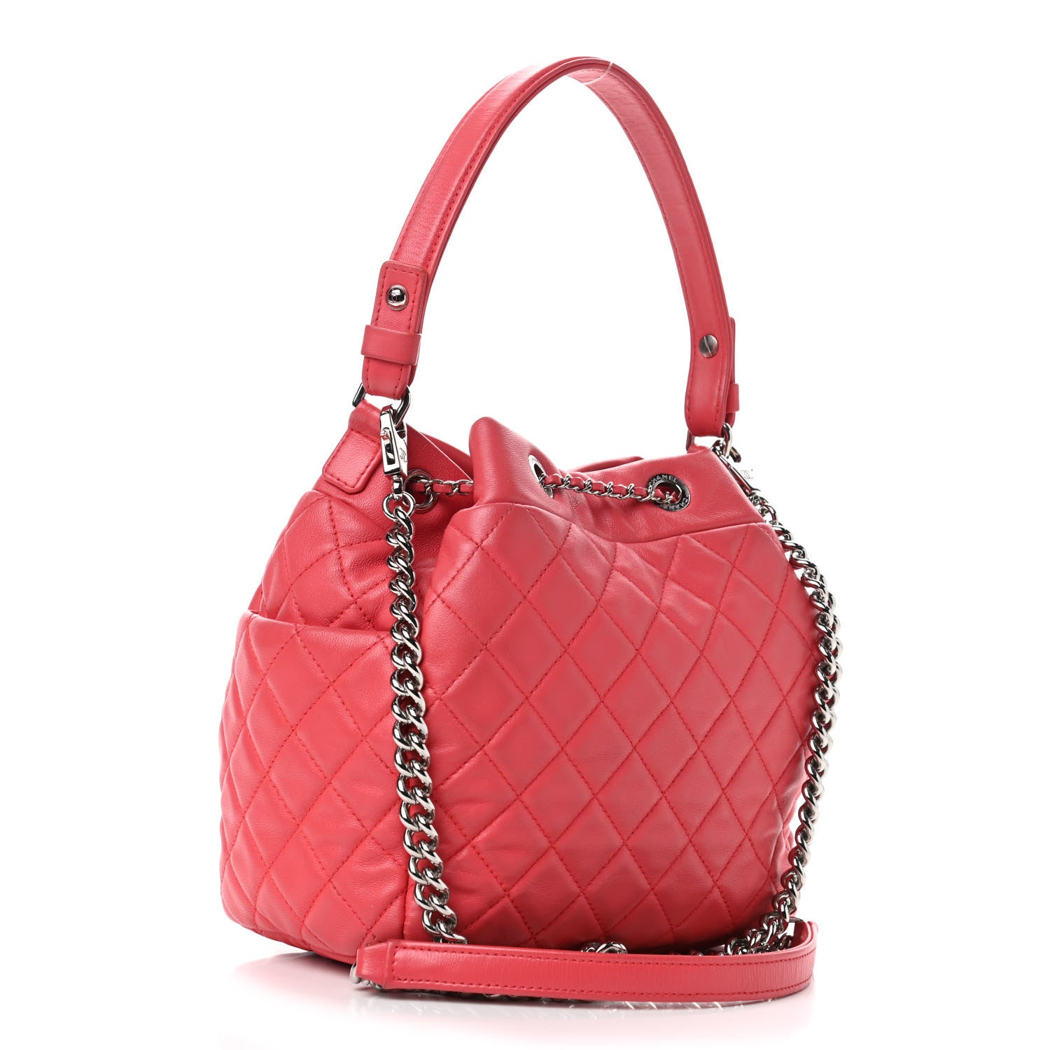 Chanel Lambskin Quilted Small CC Chain Drawstring Bucket Bag Pink 2 of 4