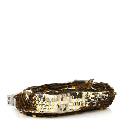 Fendi Sequin Lizard Crystal Baguette Silver Gold 4 of 10
