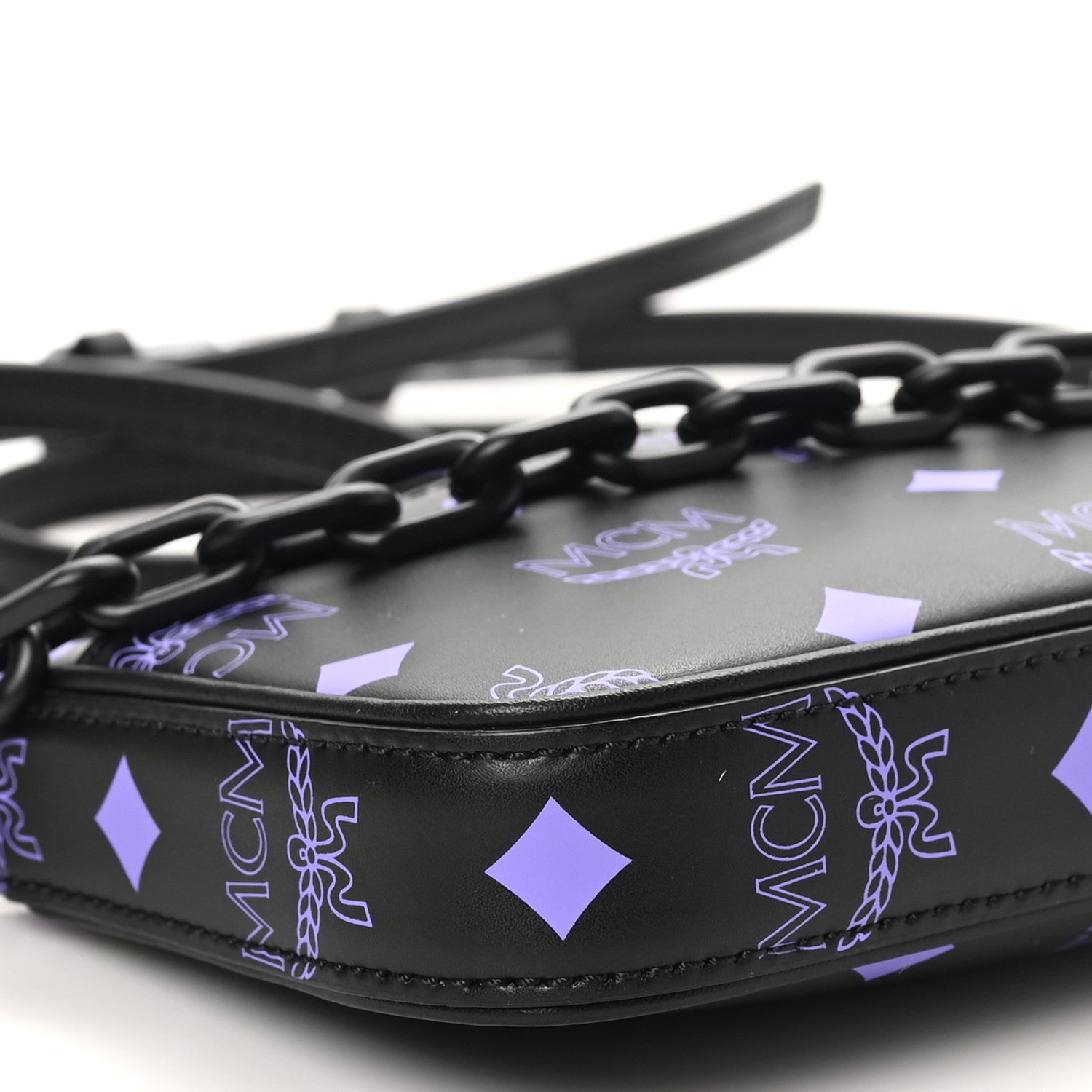 MCM Calfskin Visetos Color Splash Logo Pouch On Chain Mini Dahlia Purple 8 of 9