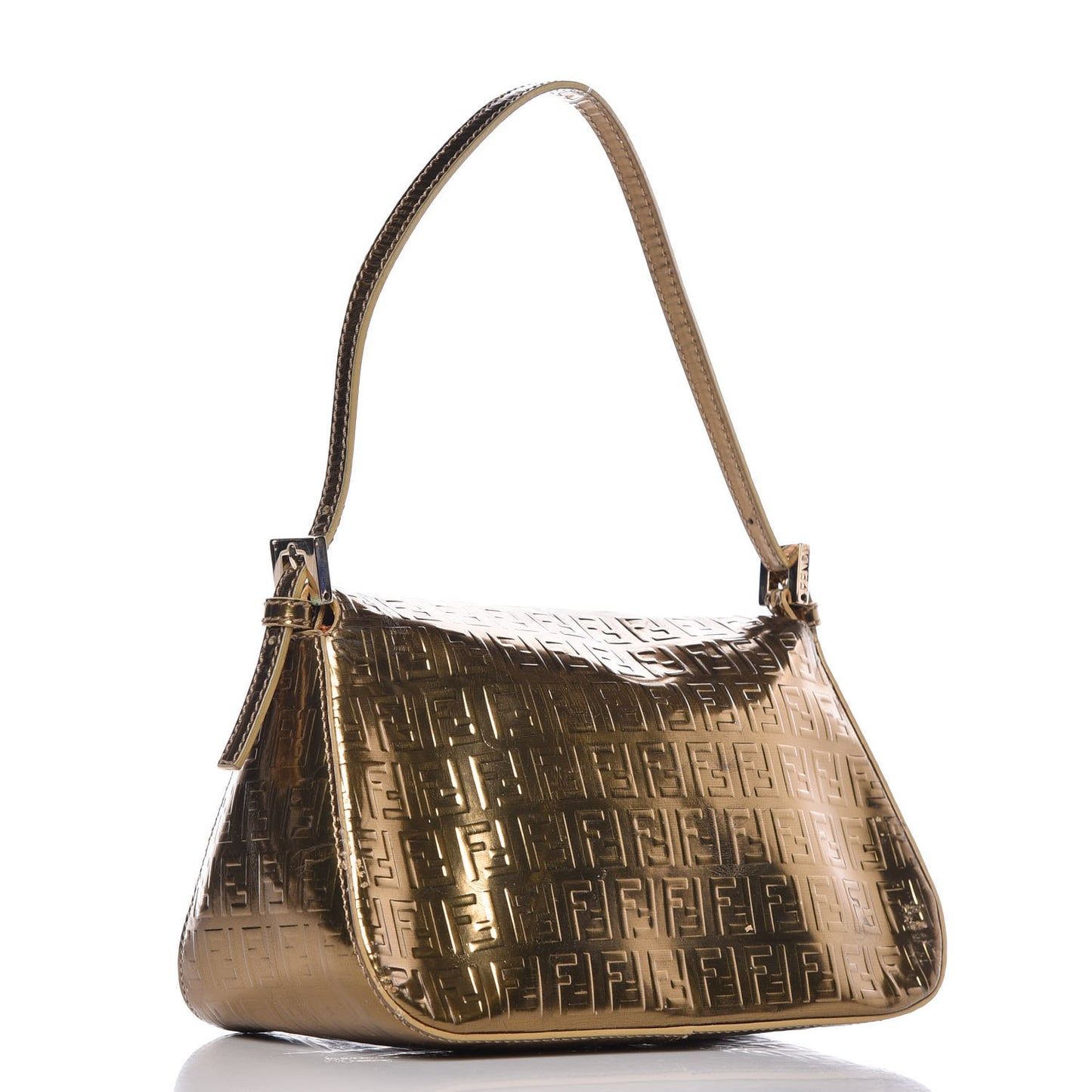 Vitello Mirror FF Embossed Mini Mama Baguette Oro Ambrato