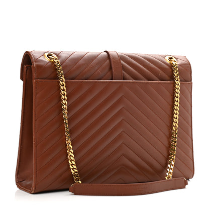 Saint Laurent Smooth Calfskin Matelasse Chevron Large Monogram Satchel Brown Brown 3 of 16
