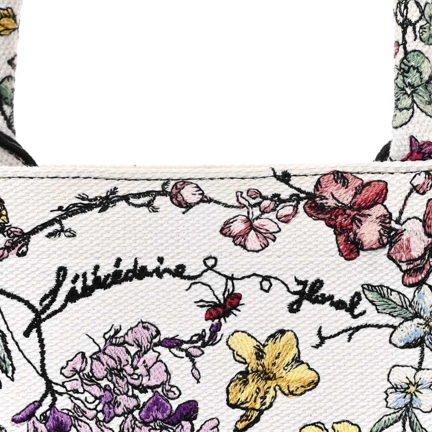Canvas Embroidered Large Florilegio Book Tote White Multicolor
