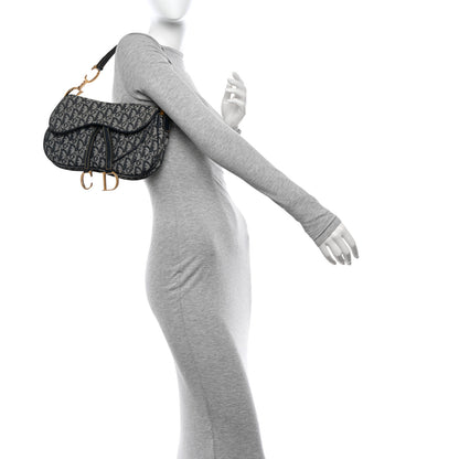 Christian Dior Monogram Double Saddle Bag Navy Blue 2 of 12