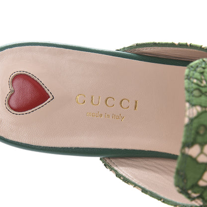 Gucci Lace Malaga Kid Womens Princetown Slippers 36.5 Green Grass Skin Rose 7 of 8