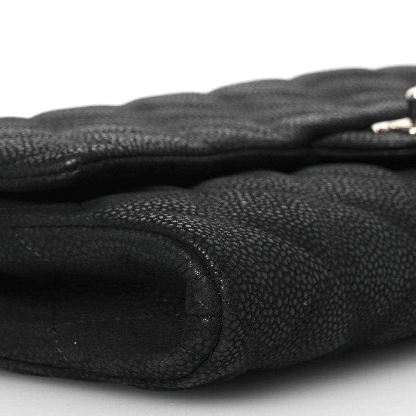 Iridescent Caviar Quilted Clutch With Chain Flap Black