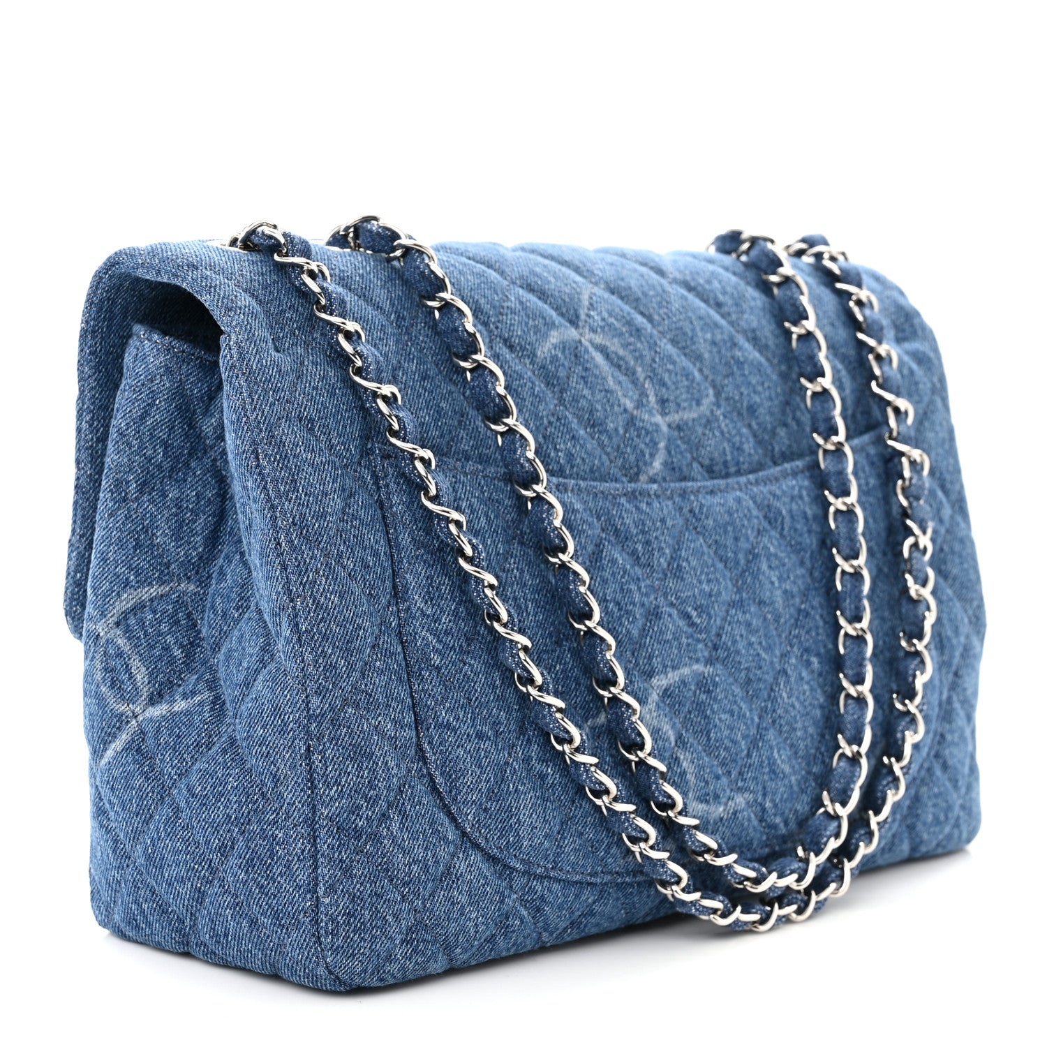 Chanel Denim Quilted CC Print Jumbo Single Flap Blue 3 of 11