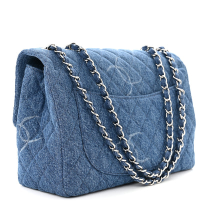 Chanel Denim Quilted CC Print Jumbo Single Flap Blue 3 of 11