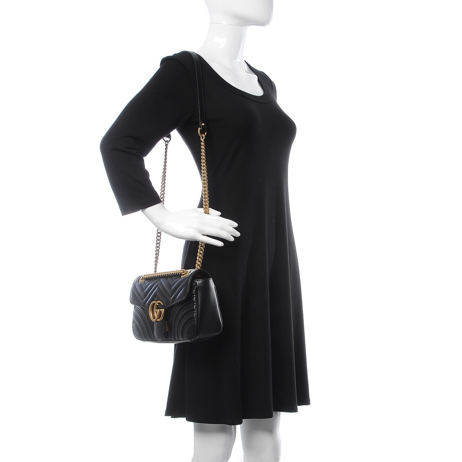 Gucci Calfskin Matelasse Small GG Marmont Shoulder Bag Black 2 of 7