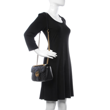 Gucci Calfskin Matelasse Small GG Marmont Shoulder Bag Black 2 of 7