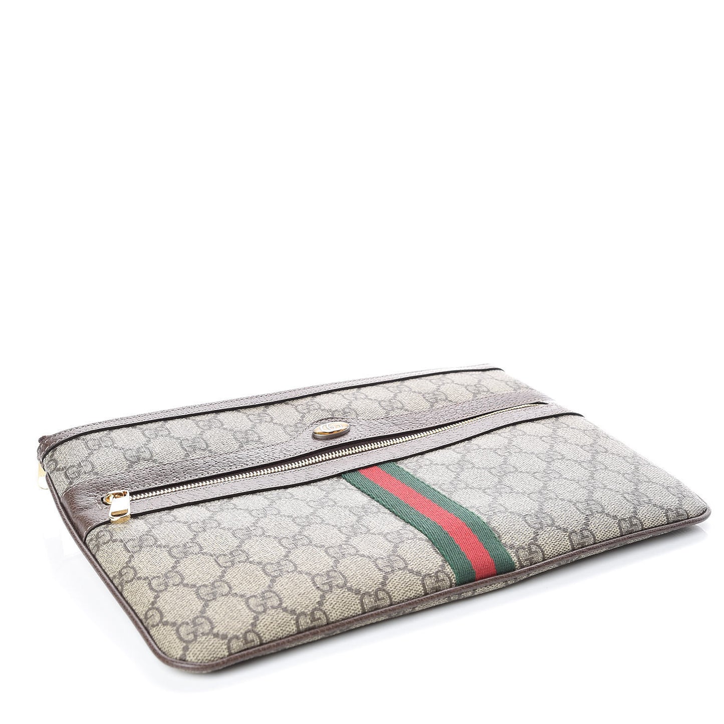 GG Supreme Monogram Large Ophidia Pouch Clutch Brown