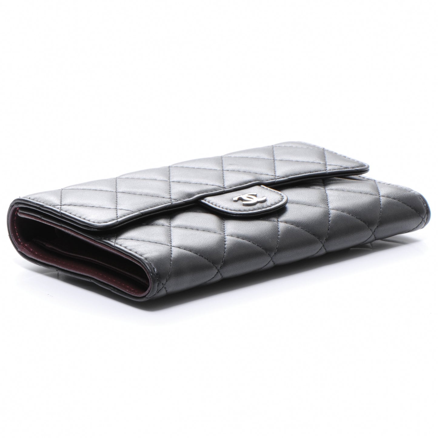 Lambskin Quilted Large Flap Wallet Black