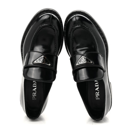 Prada Spazzolato Metal Triangle Logo 50mm Loafers 38 Black 2 of 13