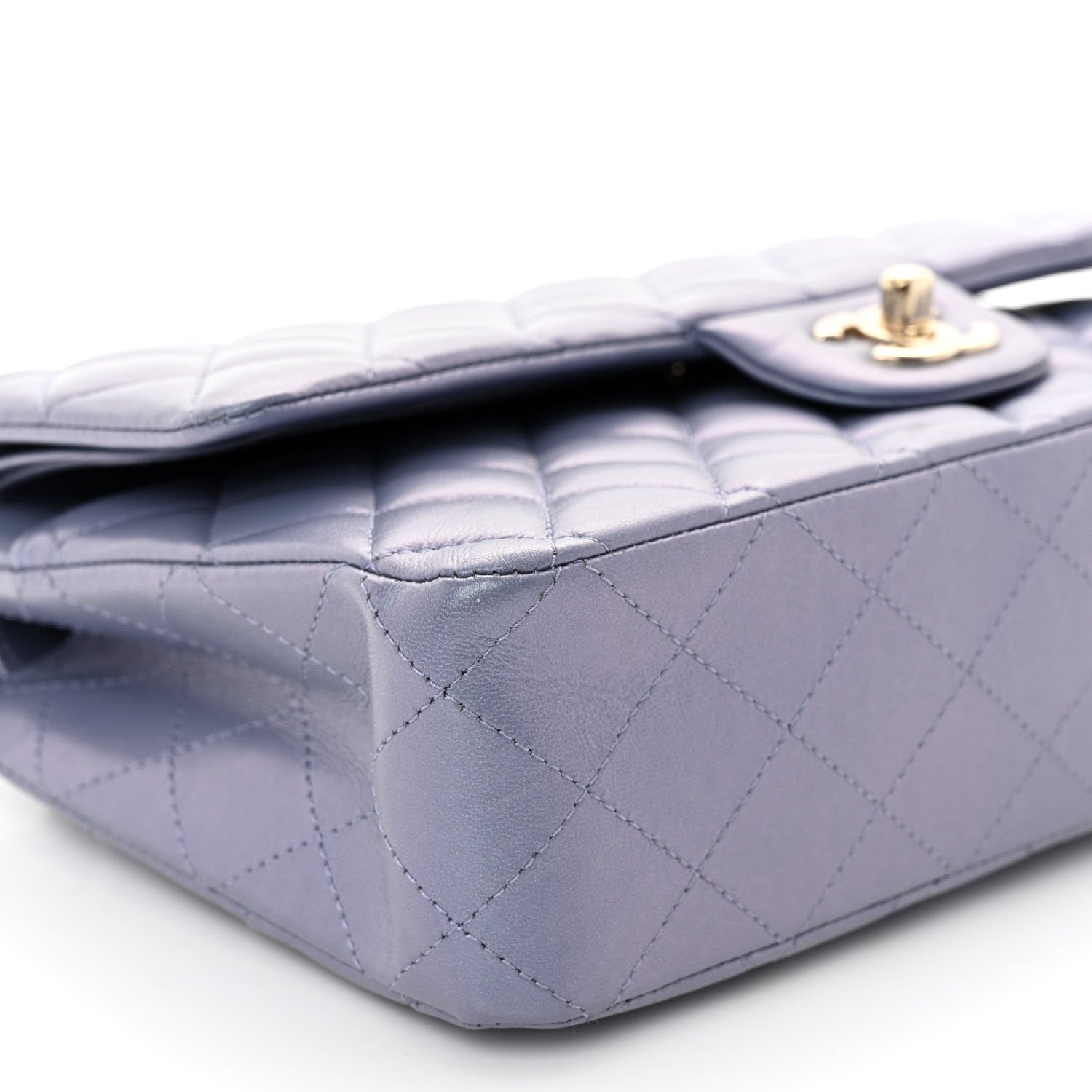 Chanel Metallic Lambskin Quilted Medium Double Flap Purple 9 of 11