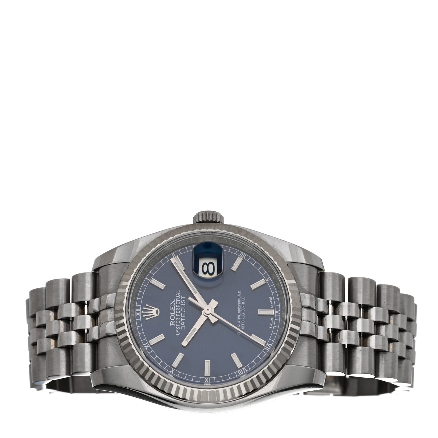 Stainless Steel 18K White Gold 36mm Oyster Perpetual Datejust Watch Blue 116234