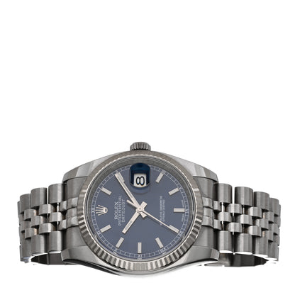Rolex Stainless Steel 18K White Gold 36mm Oyster Perpetual Datejust Watch Blue 116234 2 of 5