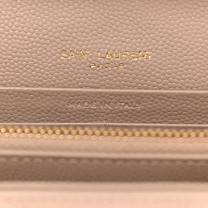 Saint Laurent Grain De Poudre Matelasse Chevron Monogram Chain Wallet Dark Beige 7 of 12